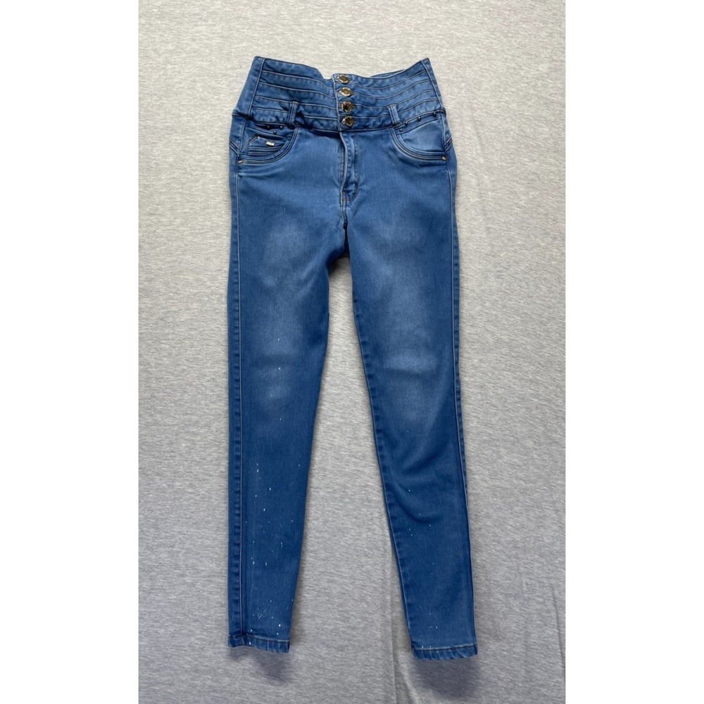 B'Violet Skinny Jeans Womens 12 Blue Medium Wash Slim Fit High Waist Button Fly